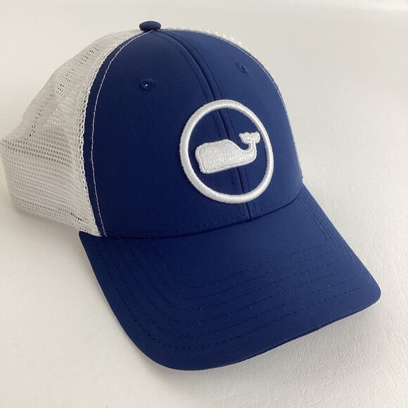 Vineyard Vines Snapback Trucker Hat Ball Cap Blue White Whale Dot Headwear - Picture 6 of 6